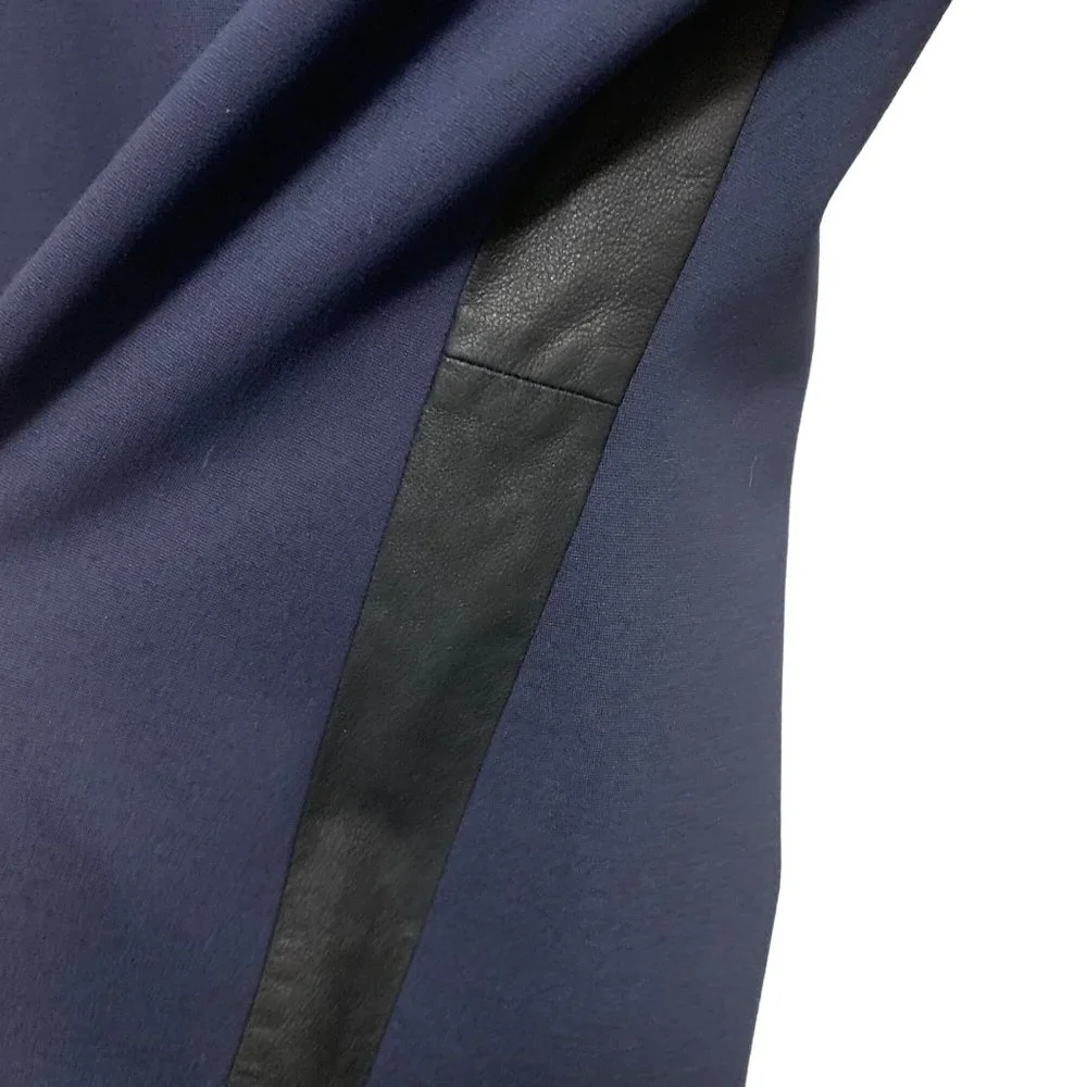 Theory Leilana Leather Trim Shift Dress Womens 10 Navy Blue Black Leather - Picture 5 of 10